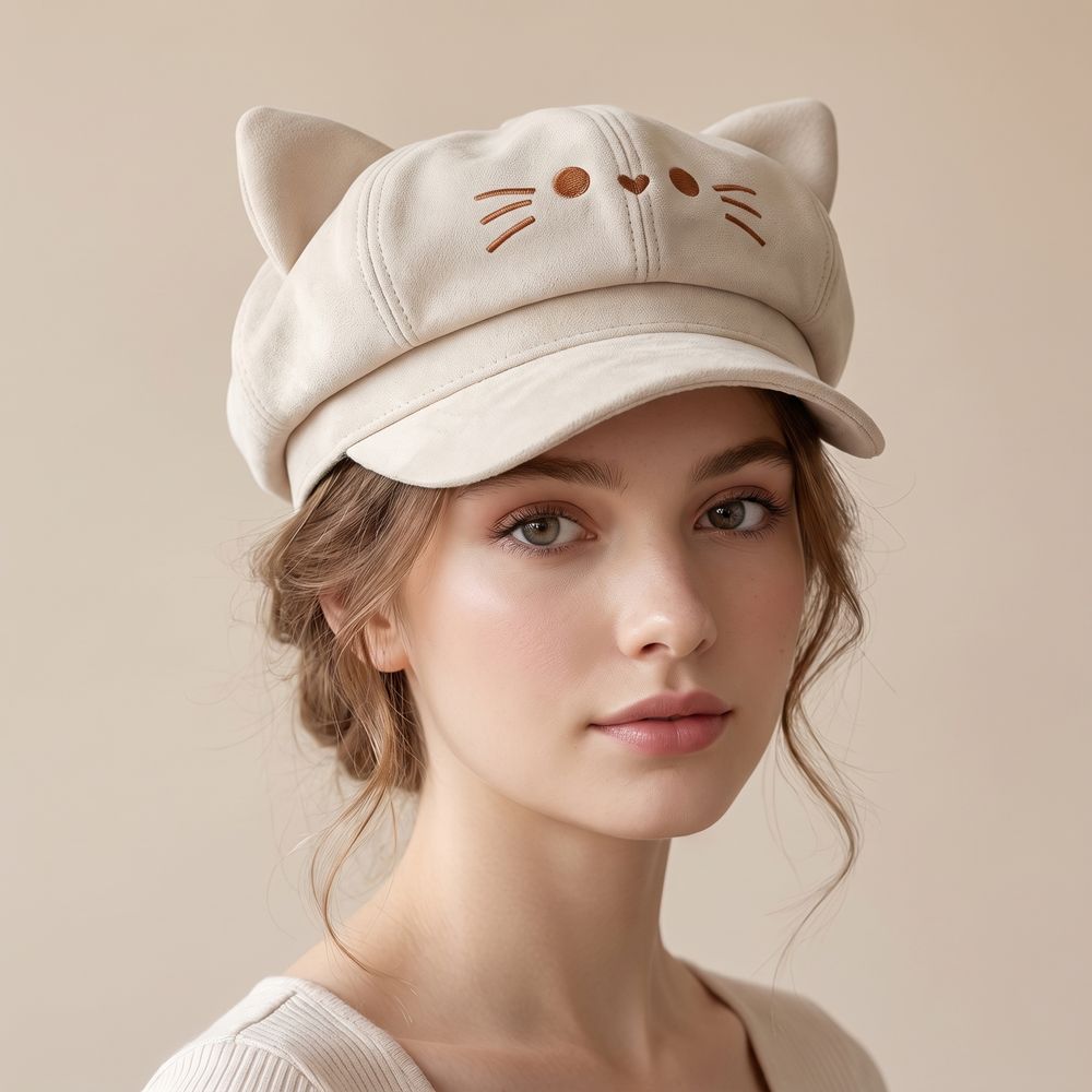 Embroidery Artist - Boina casual com bordados, orelhas de