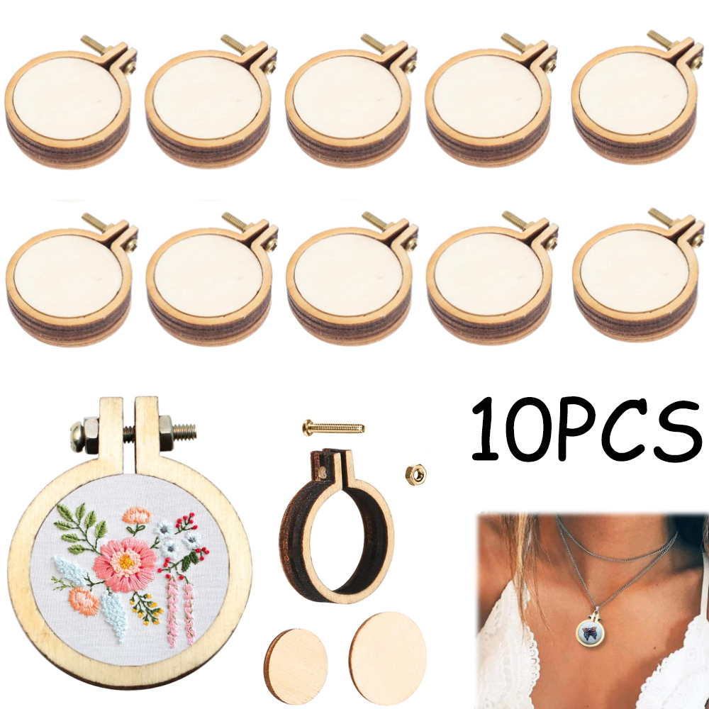 Stitch Marker Ring - 10 pçs/set de madeira mini bordado
