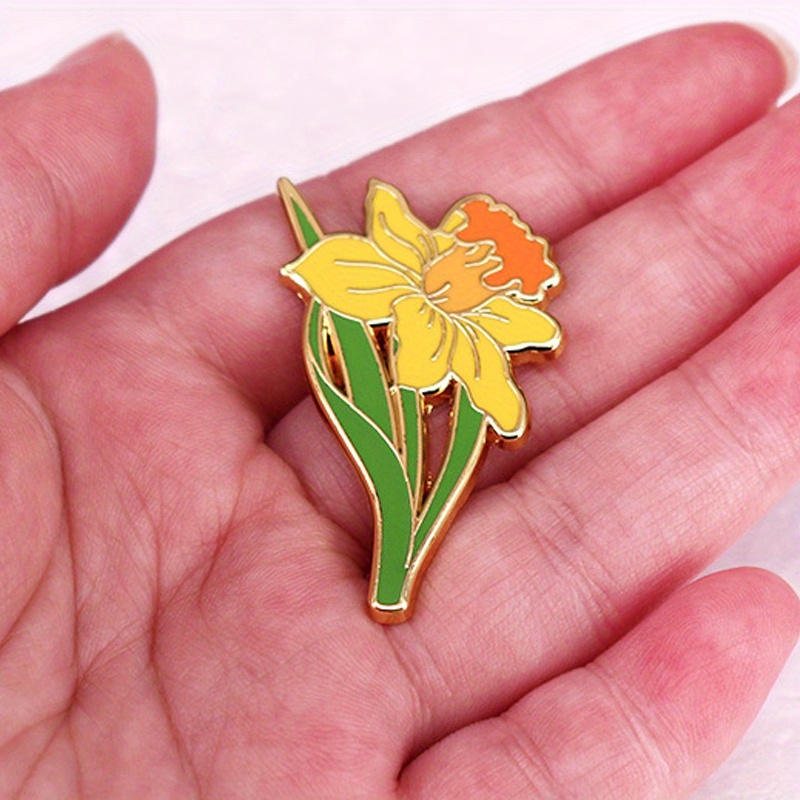 Embroidery Legacy - Broche de narciso amarelo planta herbácea