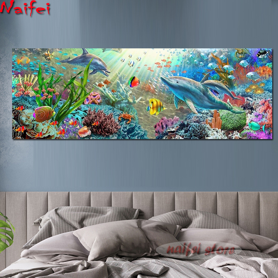 Embroidery Fish - Tamanho grande 5d diy pintura diamante