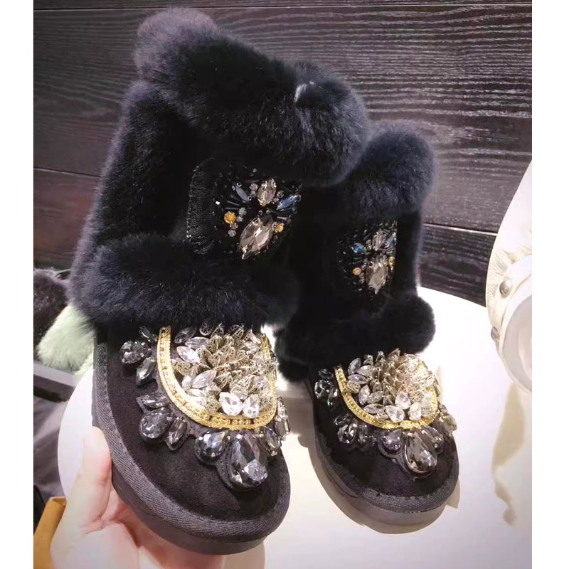 Embroidery Rabbit - Botas de strass com cristal bordado,