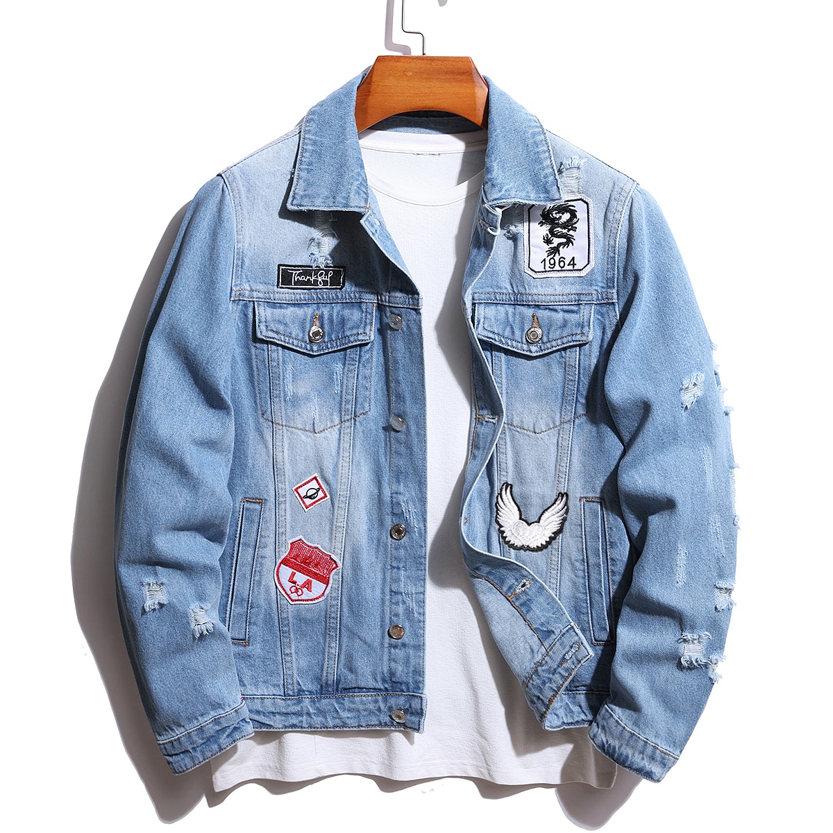 Embroidery Art - Jaqueta de Inverno Vintage Masculina Rasgada