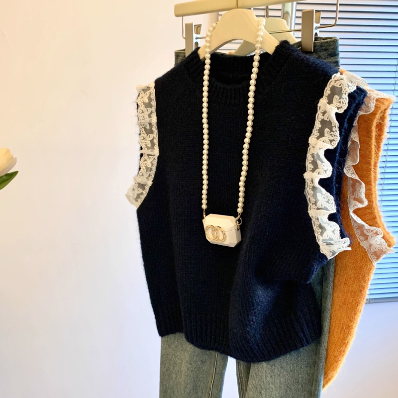 Embroidery Thread Yarn - Retro renda emenda sem mangas colete