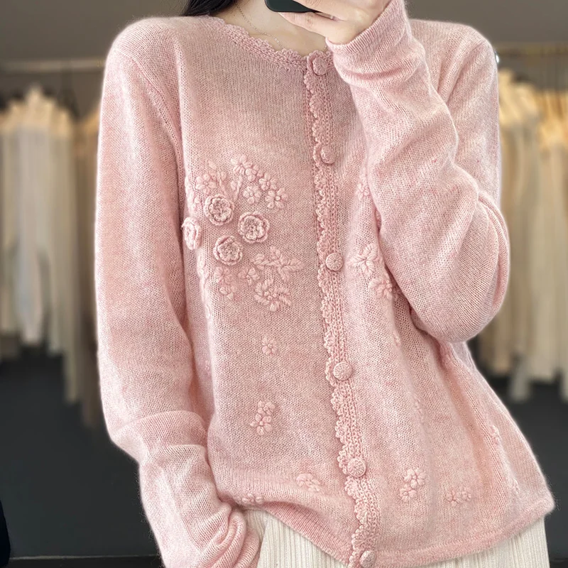 Cardigan feminino 100% caxemir - Embroidery Thread Yarn avaliação e preço