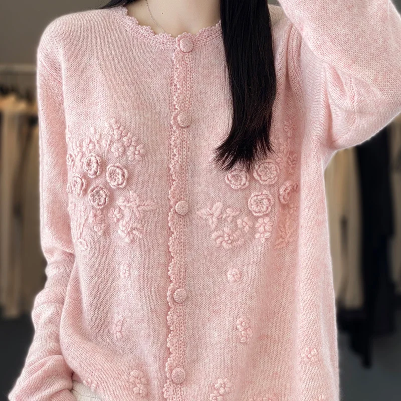 Cardigan feminino 100% caxemir - Embroidery Thread Yarn avaliação e preço