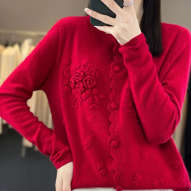 Cardigan feminino 100% caxemir - Embroidery Thread Yarn avaliação e preço