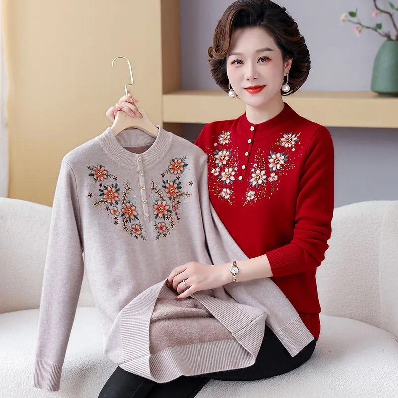 Mãe camisola outono inverno fe - Embroidery Thread Yarn avaliação e preço