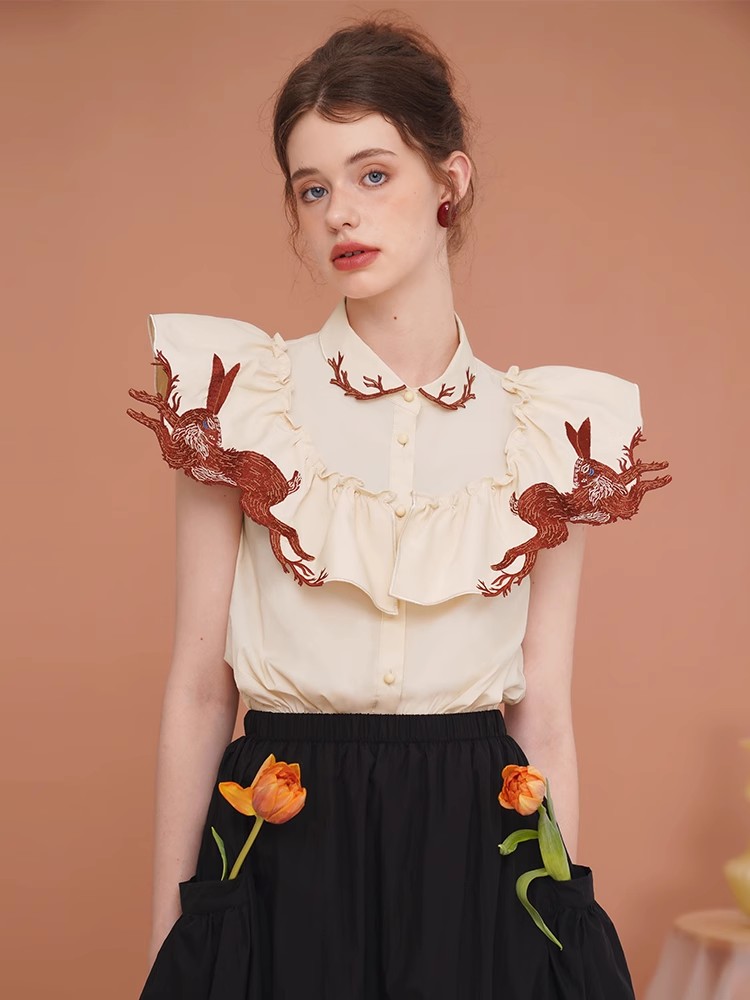 Camisa bordada coelho para mul - Embroidery Rabbit avaliação e preço